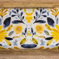 Набор розеток на подносе "Желтые и синие цветы" (3 шт) дерево манго 33,5х13х6,5 см