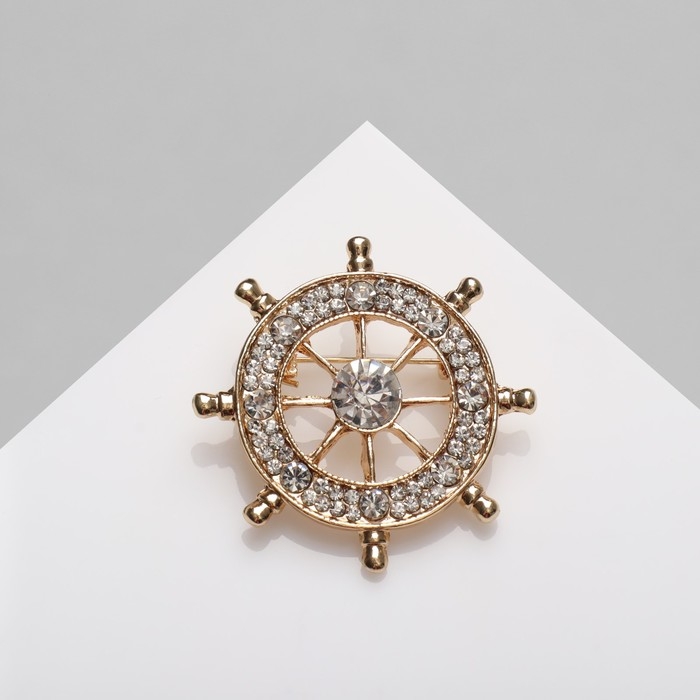 Брошь &laquo;Штурвал&raquo;, цвет белый в золоте