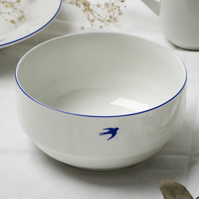 Тарелка глубокая керамическая &laquo;Ласточка&raquo;, 14.6 х 7.5 см, 800 мл, цвет белый