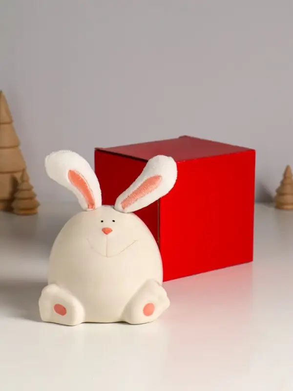 Сувенир керамика, текстиль "Зайчик круглый" белый 9х9,5х12 см