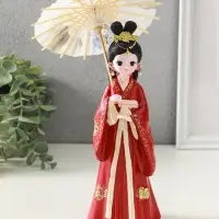 Сувенир полистоун "Девочка в кимоно с зонтиком" красный 12х13,8х25 см
