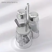 Набор для специй &laquo;Стиль&raquo;, 3 шт: сахарница с ложкой 80 мл, солонка и перечница 50 мл, подставка-салфетница