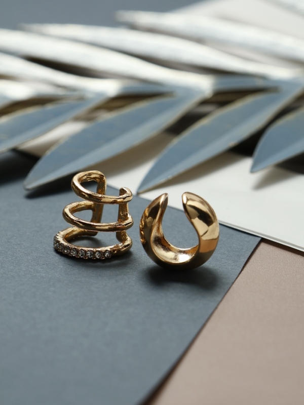 Серьги каффы, набор 2 шт. объёмные, цвет золото