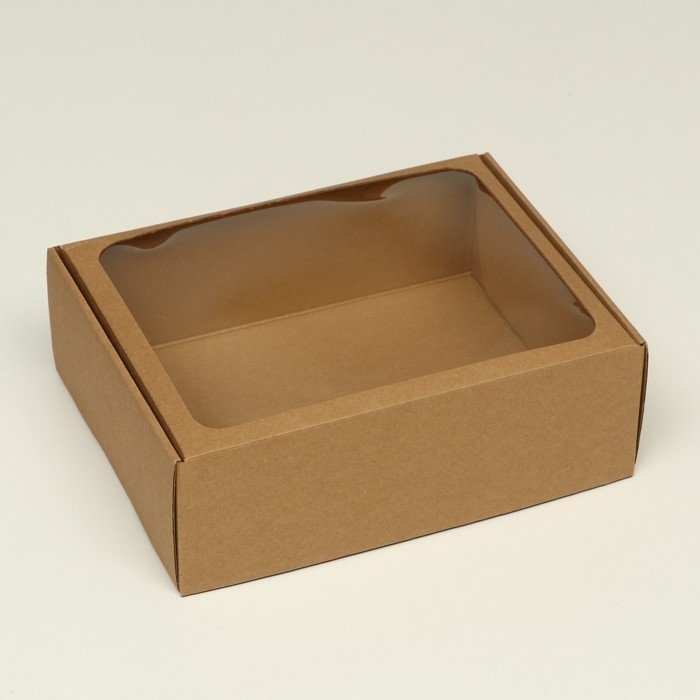 Коробка-шкатулка с окном, бурая, 27 х 21 х 9 см