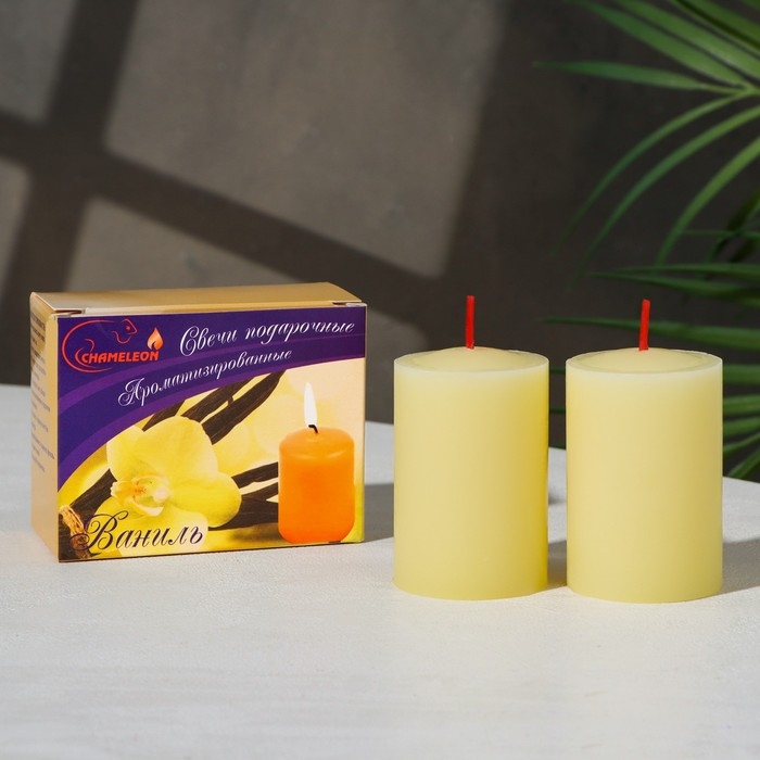 Набор свечей-столбиков 2 шт, 4х6 см, ваниль Набор свечей-столбиков 2 шт, 4х6 см, ваниль