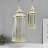 Подсвечник металл, стекло фонарик "Фес" белый с патиной набор 2 шт 35х13,5х11,8; 51х21х18 см Подсвечник металл, стекло фонарик "Фес" белый с патиной набор 2 шт 35х13,5х11,8; 51х21х18 см