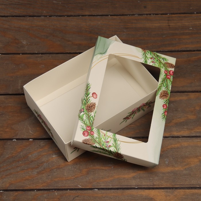 Новый год. Коробка подарочная новогодняя складная, крышка-дно, с окном Новый год. Коробка подарочная новогодняя складная, крышка-дно, с окном "Чудесного настроения" 21 х 15 х 7 см