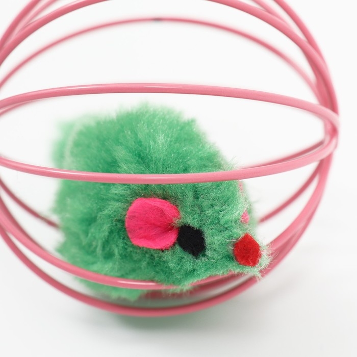 Игрушка Игрушка "Мышь в шаре", 6 см, розовая/зелёная