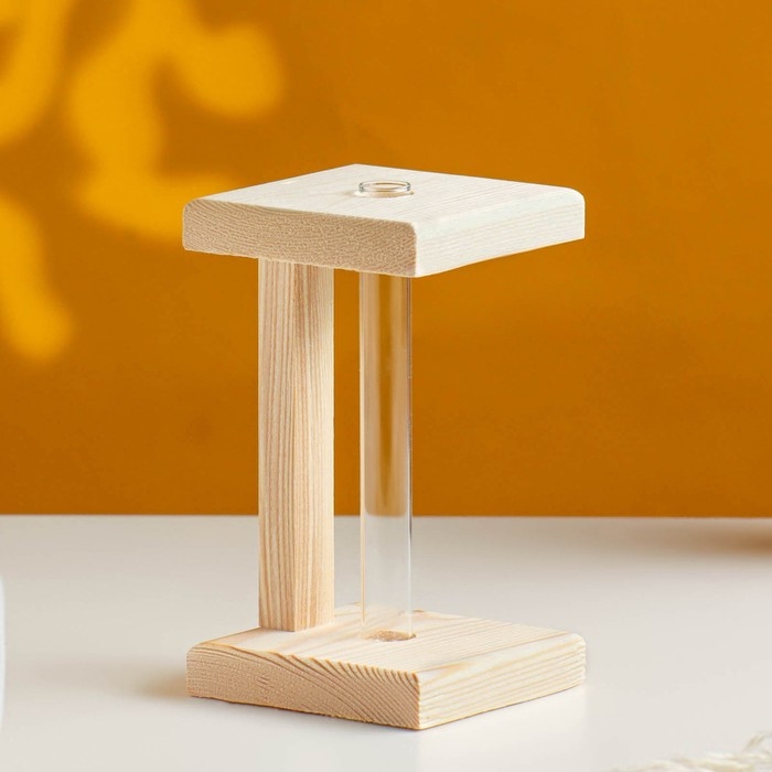 Кашпо деревянное 9×9×16,5 см с 1 колбой Кашпо деревянное 9×9×16,5 см с 1 колбой "Квадрат", натуральный Дарим Красиво