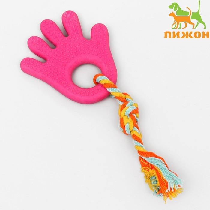 Игрушка жевательная с канатом для собак Игрушка жевательная с канатом для собак "Ладошка", 10 см, розовая