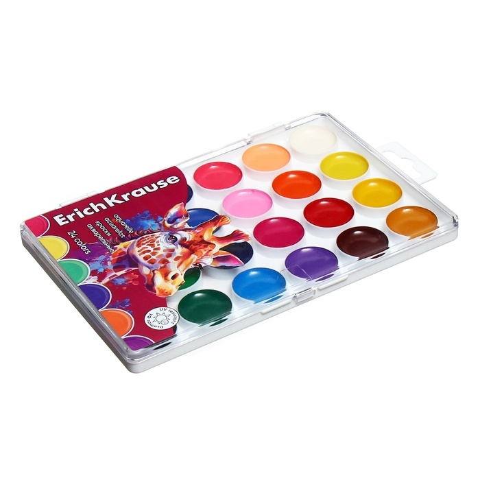 Акварель 24 цвета, ErichKrause Safari, с УФ защитой яркости, в пластиковой коробке, с европодвесом