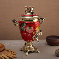 Самовар &laquo;Жостово на красном&raquo;, рюмка, 3 л, электрический