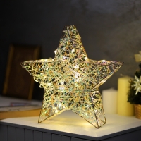 Фигура световая "Звезда плетенная", 30х30х7 см, 30 LED, батарейки ААх3 (не в комплекте), свечение тёплое белое Фигура световая "Звезда плетенная", 30х30х7 см, 30 LED, батарейки ААх3 (не в комплекте), свечение тёплое белое