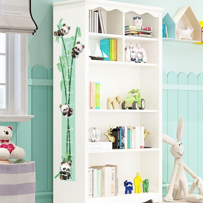 Наклейка пластик интерьерная цветная ростомер Наклейка пластик интерьерная цветная ростомер "Панды на бамбуке" 50x70 см