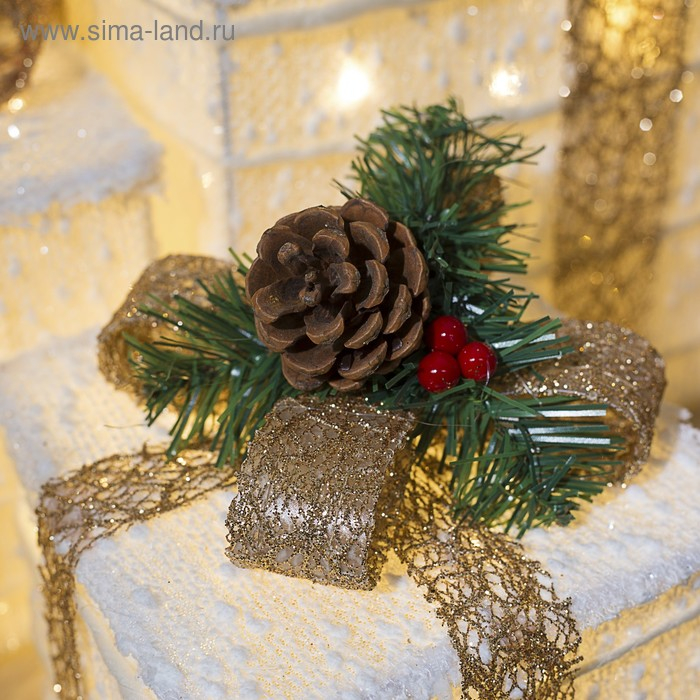 Светодиодная фигура &laquo;Подарки с бежевой лентой&raquo; 15, 20, 25 см, текстиль, металл, 220 В, свечение тёплое белое