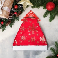 Колпак новогодний "Снежинка голд" 26х35 см, красный Колпак новогодний "Снежинка голд" 26х35 см, красный