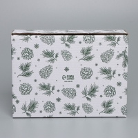 Коробка новогодняя складная &laquo;Шишки&raquo;, белый, 27 х 21 х 9 см, Новый год