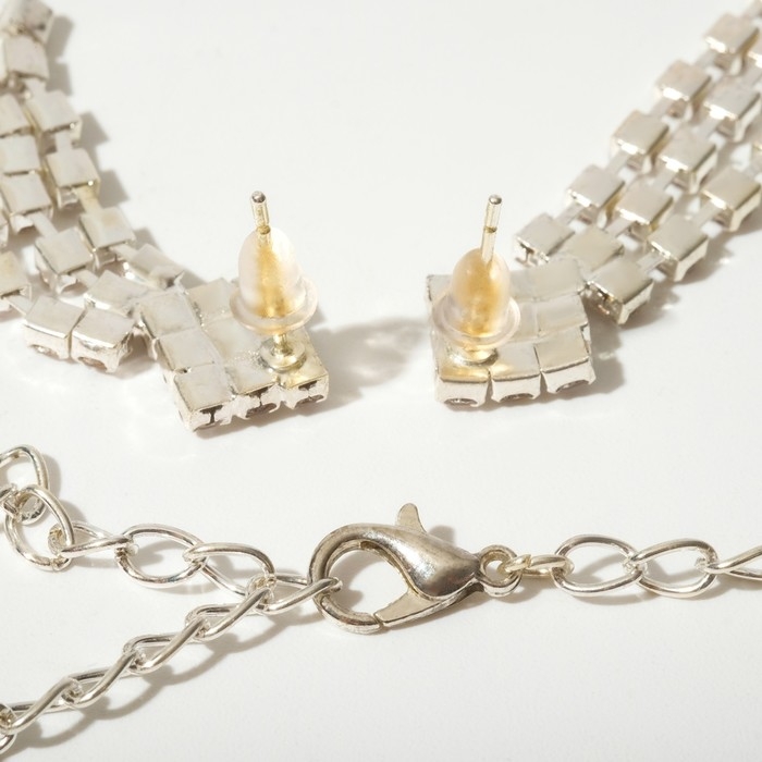 Набор 2 предмета: серьги, колье &laquo;Искры&raquo; паутинка, цвет белый в серебре, 30 см