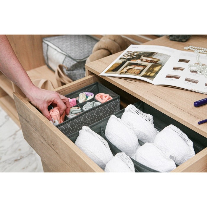 Органайзер для хранения белья Доляна &laquo;Фора&raquo;, 7 ячеек, 34&times;30,5&times;10 см, цвет серый