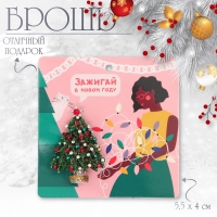 Брошь новогодняя &laquo;Ёлка&raquo; на подставке, цветная в серебре