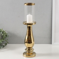 Подсвечник керамика, стекло на 1 свечу "Аванти" d=8 см золото 10х10х40,5 см