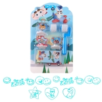 Печать цветная &laquo;Зверята&raquo; , набор 3 шт., ролик-печать с 2 насадками, штемпельная подушка