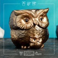 Кашпо фигурное "Сова с совенком" бронзовое, 9см Кашпо фигурное "Сова с совенком" бронзовое, 9см