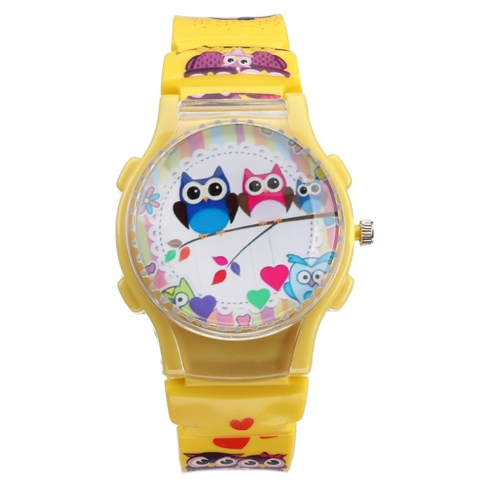 Часы наручные детские, Часы наручные детские, "Птички", d-3,5 см, ремешок силикон l-21,5 см