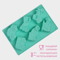 Форма для выпечки Доляна &laquo;Транспорт&raquo;, силикон, 30&times;17,5 см, 6 ячеек (9&times;5,5&times;3,5 см), цвет мятный