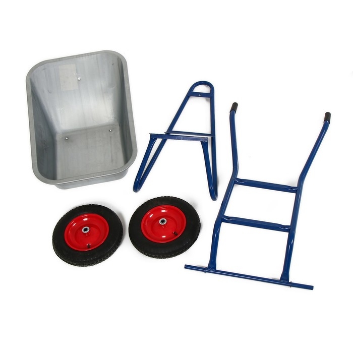 Тачка строительная, двухколёсная: груз/п 200 кг, объём 100 л, синие ручки Тачка строительная, двухколёсная: груз/п 200 кг, объём 100 л, синие ручки