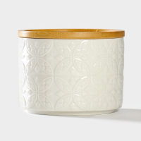 Банка для хранения сыпучих продуктов BellaTenero &laquo;Листья&raquo;, 330 мл, d=10 см, с бамбуковой крышкой, фарфоровая, цвет белый