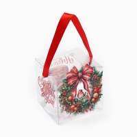 Коробка подарочная новогодняя складная ПВХ, &laquo;Венок новогодний&raquo;, 10 х 10 х 10 см, Новый год