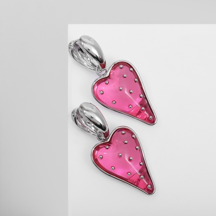 Серьги ассорти &laquo;Сердце&raquo; клубника, цвет розовый в серебре