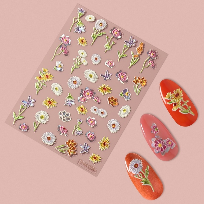 Наклейки для ногтей &laquo;На поле&raquo;, объёмные, разноцветные