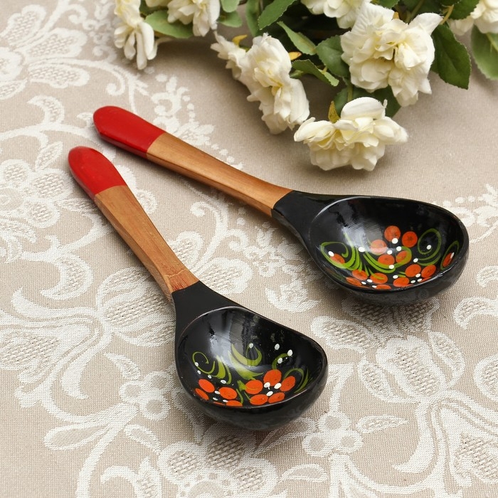 Ложка &laquo;Чернушка&raquo;, салатная, 6&times;21, хохлома