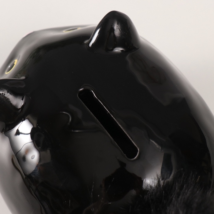 Копилка керамика "Чёрный котёнок с пушистым хвостом" 11х9х15 см