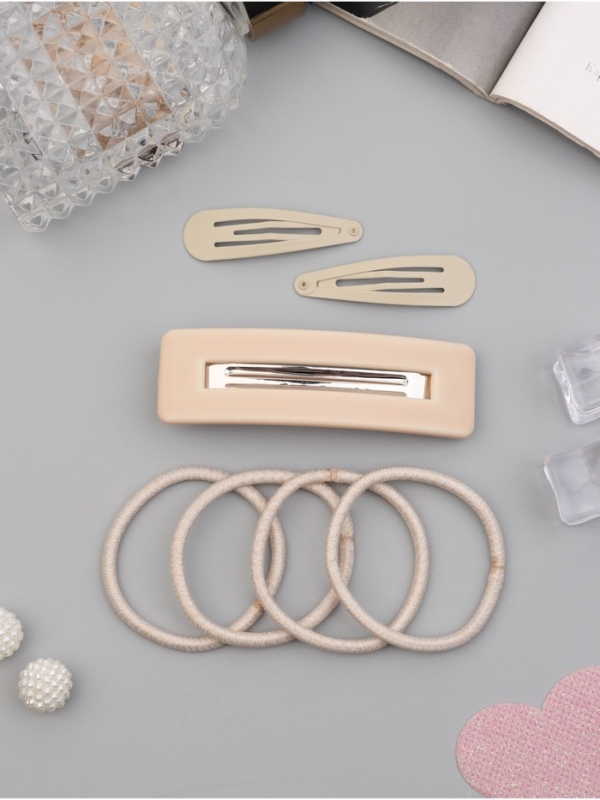 Набор для волос "Элери" (4 резинки 6,5см, автомат 8см, 2 невидимки 4,5см) бежевый