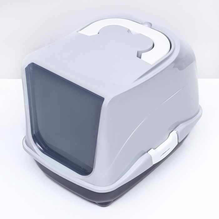 Туалет-домик для кошек закрытый с дверцей 43*32*33 см, серый