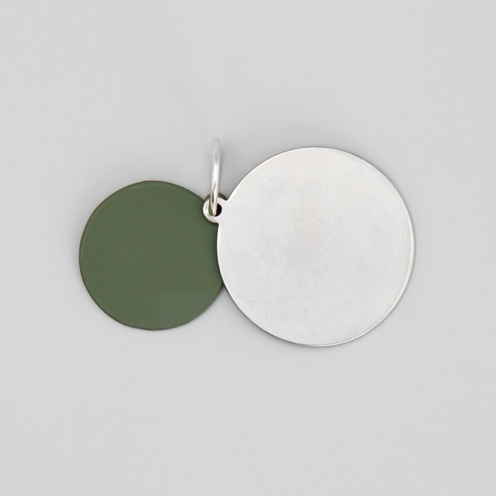 Адресник под гравировку + подвес &laquo;Меня ждут дома&raquo;, верхняя часть d=2,2 см, нижняя d=3 см, цвет хаки