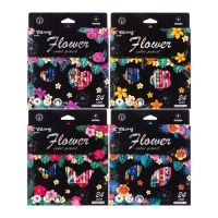 Карандаши 24 цвета в картонной коробке, шестигранные, деревянные,Цветы на чёрном  МИКС