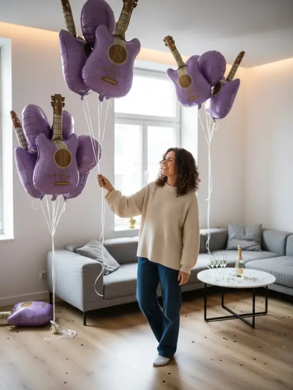 Воздушный шар фольгированный 35" "Гитара" цвет сиреневый