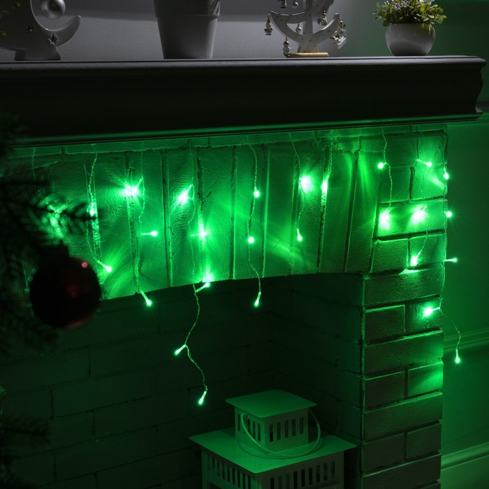 Гирлянда &laquo;Бахрома&raquo; 3 х 0.5 м, IP20, прозрачная нить, 80 LED, свечение зелёное, 8 режимов, 220 В