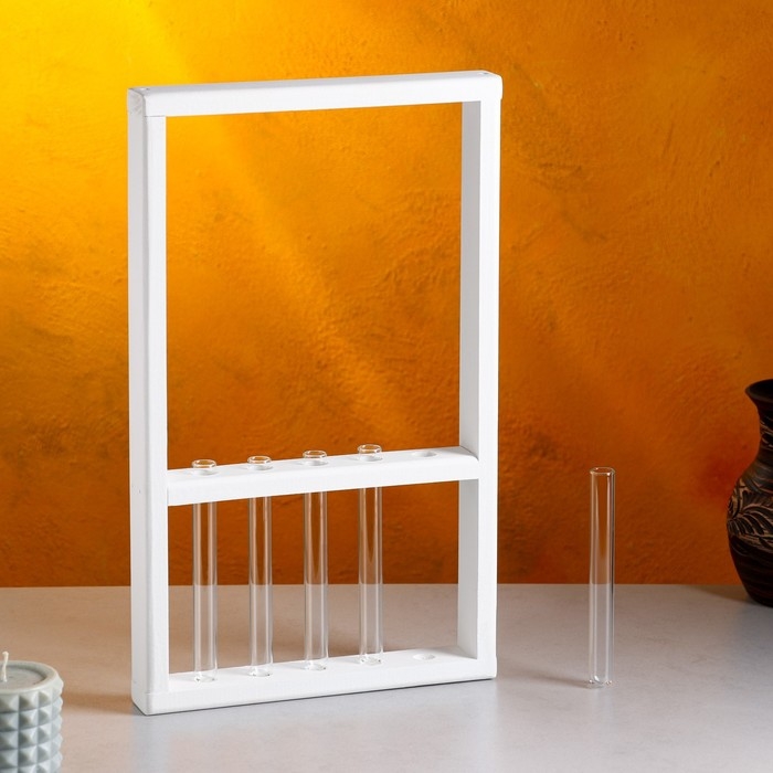 Кашпо деревянное 28&times;4.5&times;40 см с 5 колбами "Рамка Экстра", белый Дарим Красиво