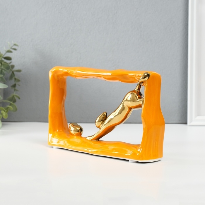 Сувенир керамика "Кошки-мышки - погоня. Прямоугольник" оранжевый с золотом 5,5х21,5х13 см