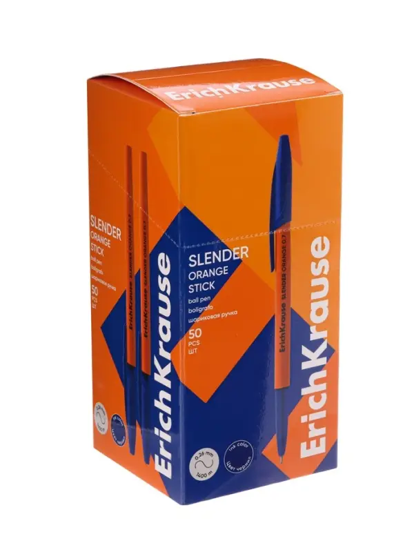 Ручка шариковая ErichKrause Slender Stick Orange, Super Glide, 0.7 мм, синяя