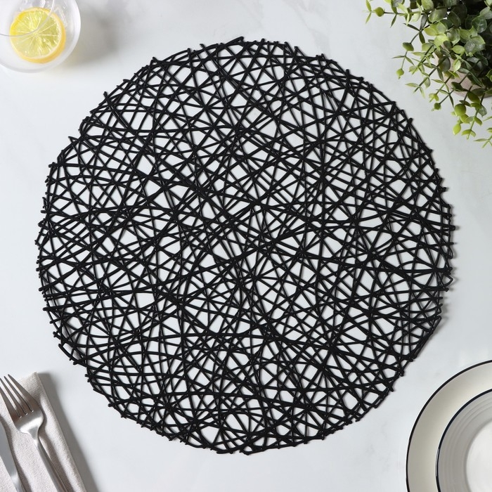 Салфетки сервировочные на стол Доляна &laquo;Паутинка&raquo;, d=38 см, 4 шт, чёрные
