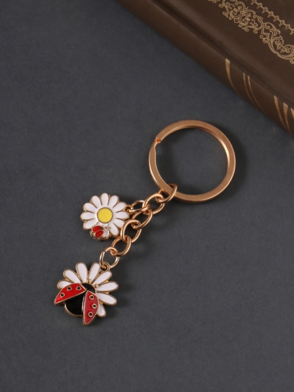 Брелок металл, эмаль "Божья коровка и ромашка" 9 см
