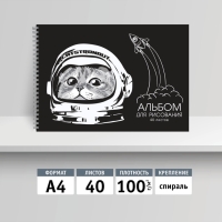 Альбом для рисования, 40 листов на гребне А4, «Космокот», плотность листов 100 г/м² Альбом для рисования, 40 листов на гребне А4, «Космокот», плотность листов 100 г/м²