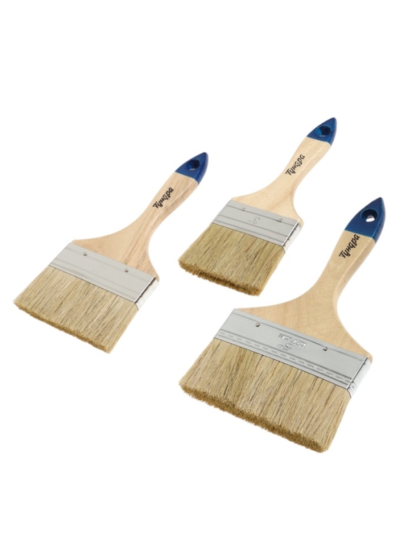 Набор кистей ТУНДРА, натуральная щетина, деревянная рукоятка, 3-4-5" (75, 100, 125 мм),3 шт.