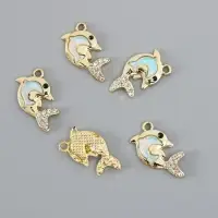 Декор для творчества металл, стразы "Двойной дельфин" голубой 2,2х2,1 см